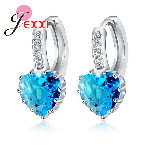Real Pure 925 Sterling Silver Luxury Colorful Heart Band Jewelry Cubic Zirconia Stone Earrings Fashion For Women Girls ► Photo 1/6
