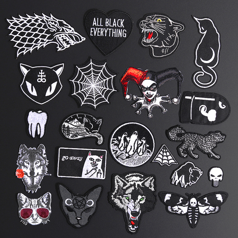 Fine Wolf Leopard Spider Web Patches Black Animal Pokers Rose Wolf Cat Appliques Iron On Bullet Tooth Clothes Jeans Badges ► Photo 1/6