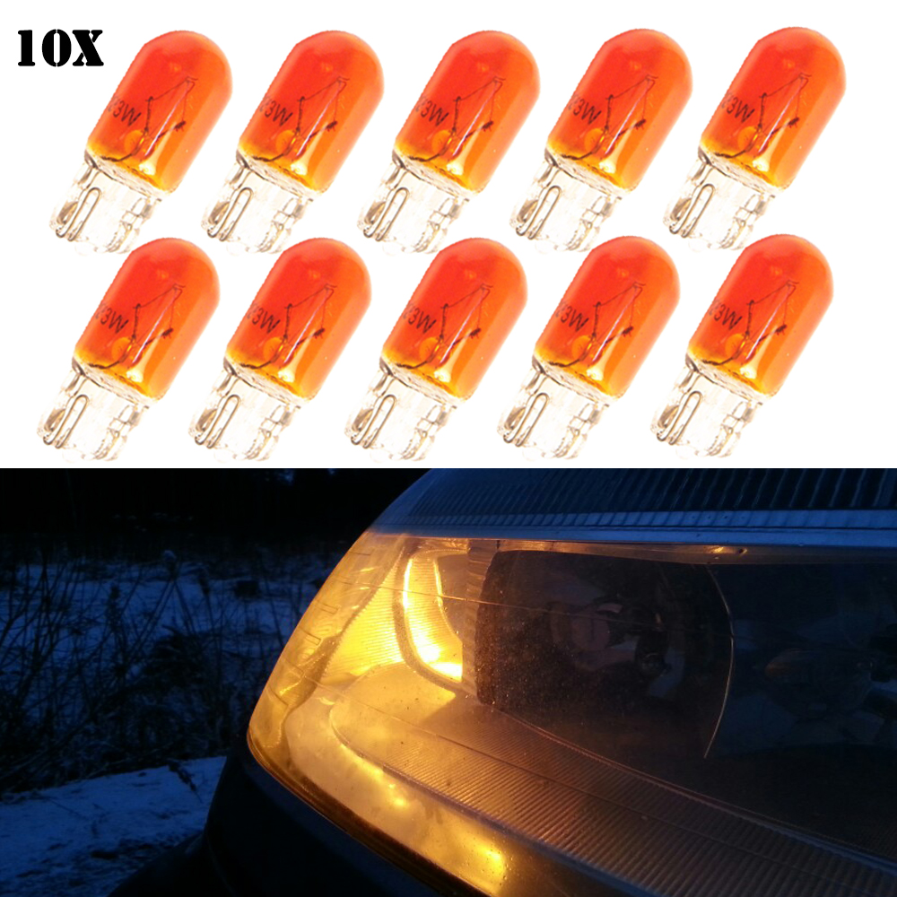 10Pcs 12V W5W T10 501 194 Side Marker Light Amber Glass Bulb Car Halogen Bulbs