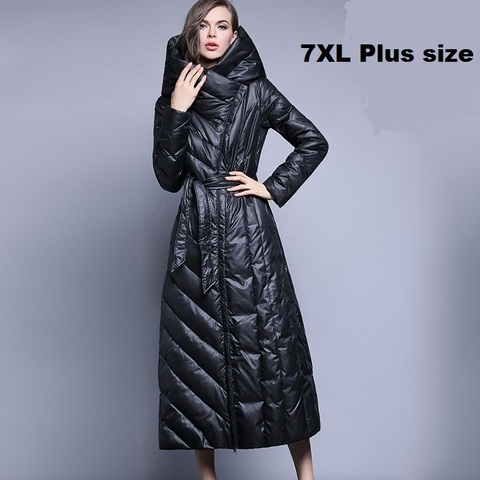 XS-7XL Plus size 90% duck down coat fashion brand hooded long down jacket women's over the knee Slim thicker warm coat wj1304 ► Photo 1/6