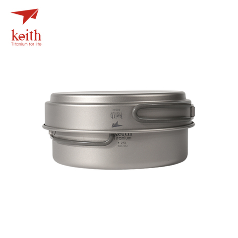 Keith Titanium Cookware Foldable Cookware Outdoor Camping Bowls Camping Pot Sets Cooking Pot 1.25L+ Frying Pan 800ml Ti6017 ► Photo 1/6