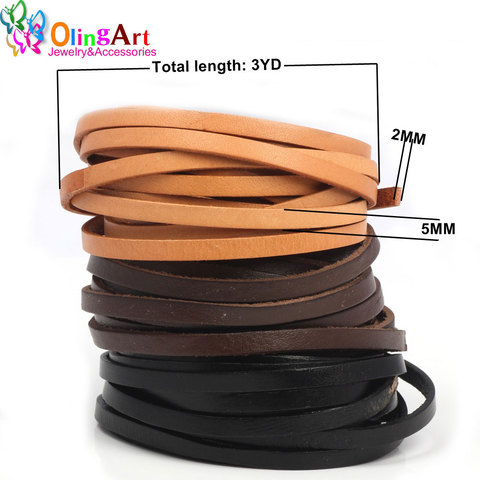 OlingArt 5*2mm 3YD/lot  Black/brown/leather color Flat Leather Rope/Cords DIY necklace Bracelet earrings choker jewelry making ► Photo 1/6