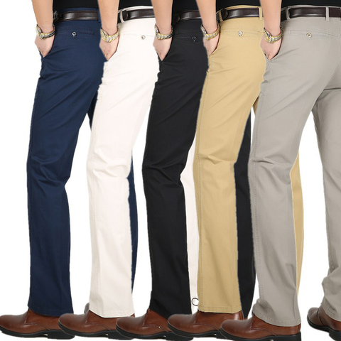 Spring Summer thin Suit Pants men middle-aged cotton slacks High waist straight Loose Solid Business casual pants father dad ► Photo 1/6