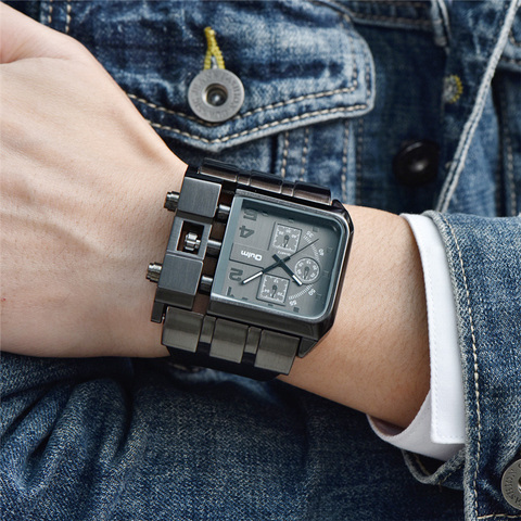 Oulm Brand Original Unique Design Square Men Wristwatch Wide Big Dial Casual Leather Strap Quartz Watch Male Sport Watches ► Photo 1/6