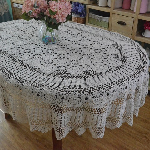 Handmade Crocheted Dinner Table cloth ,Lace Cotton Oval table cloth, Extra Long Table cover  ► Photo 1/6