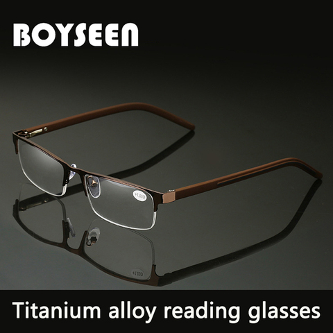BOYSEEN Men Titanium alloy Reading Glasses Non spherical 12 Layer Coated lenses Retro Business Hyperopia Prescription Eyeglasses ► Photo 1/5