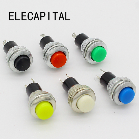 6pcs Black/Green/Yellow/Blue/White/Red OFF-Momentary ON 0.5A 250VAC Remote Control Push Button Switches 10mm ► Photo 1/6