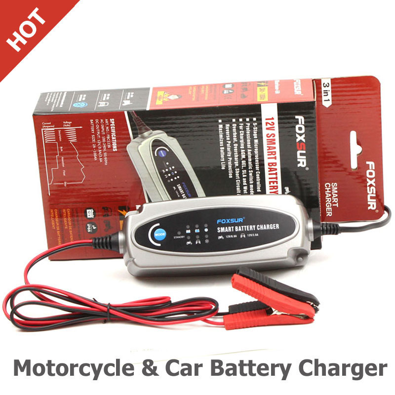 Buy Online Foxsur 12v Motorcycle Car Battery Charger 12v Lead Acid Battery Charger For Sla Agm Gel Vrla Mariner 50 Smart Battery Charger Alitools