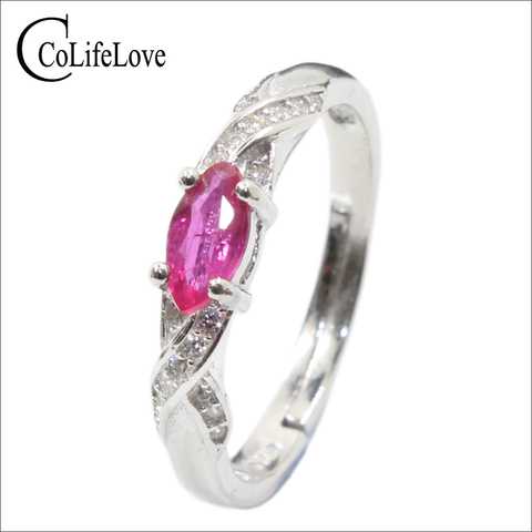 Elegant silver ruby for girl 3 mm * 6 mm natural Myanmar ruby ring 925 sterling silver ruby ring romantic gift for girlfriend ► Photo 1/6
