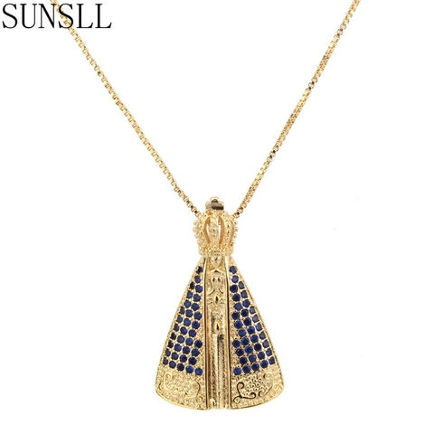 SUNSLL Handmade Golden Copper Blue Cubic Zirconia Fashion Pendant Necklace Jewelry for Women Gift Party Linda Colar Feminina ► Photo 1/6