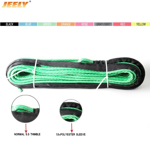 JEELY 6mm*24m 12 strand off-road uhmwpe synthetic towing winch rope with 1.5m sleeve and thimble for ATV/UTV/SUV/4X4/4WD ► Photo 1/6
