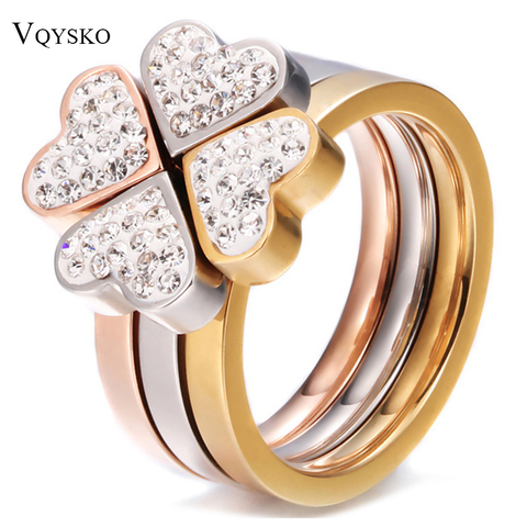 316L Stainless Steel Jewelry Unique 3in1 Heart Rings For Women Surgical Steel Nickle Free CZ Crystal Flower rings ► Photo 1/6