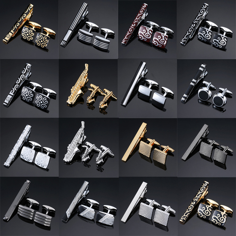 High Quality Cuff links necktie clip for tie pin for men's gift Classic pattern tie bars cufflinks tie clip set Men Jewelry ► Photo 1/6