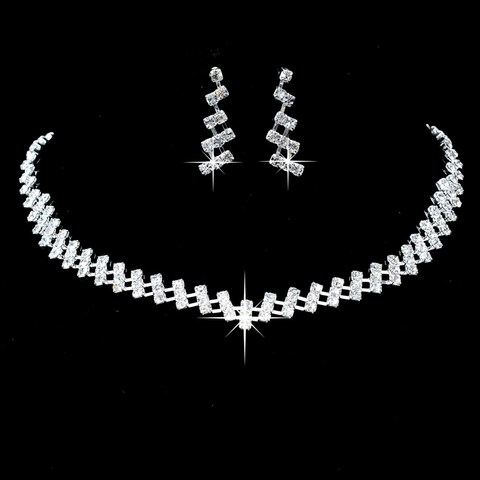 Luxury Wedding Bridal Jewelry Sets for Brides Crystal Rhinestone Women Necklace Earring Set Cuban Chain Silver Color  Jewelry ► Photo 1/6