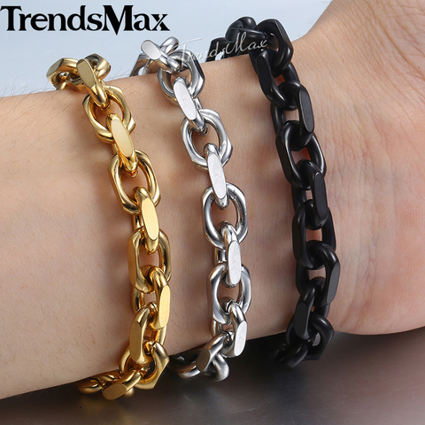 9mm Bracelet for Men Stainless Steel Cable Link Chain Bracelets Fashion Mens Jewelry Gold Black TO Clasp 7-11