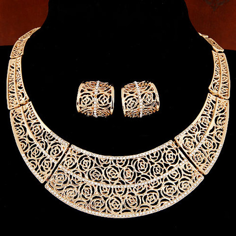 Piercing Collares Earrings Fine African Jewelry Sets Bridal Maxi Necklaces+ Pendientes Gold/Silver Plated Wedding Joyeria Women ► Photo 1/5