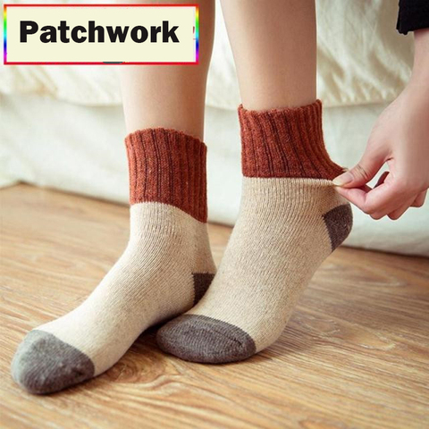 Retro Thickening Women Socks Autumn Winter Rabbit Wool Patchwork Socks Female New Japanese 5 Colors Tube Sock Students Hosiery ► Photo 1/6