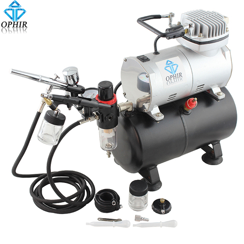 OPHIR 0.3mm 0.8mm 2 Airbrush Kit with 110V,220V Air Tank Compressor Paint for Cake Decoration  _AC090+004A+071 ► Photo 1/6