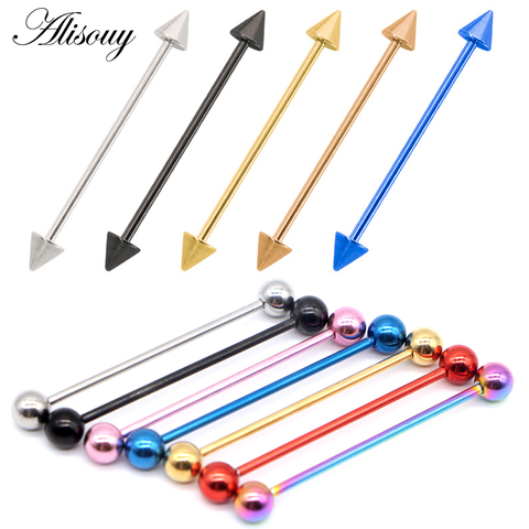 Alisouy 1PC 14G Titanium Industrial Piercings Barbell Scaffold Earrings Tragus Ear Gauge Body Jewelry With BALLS or CONES Spike ► Photo 1/6