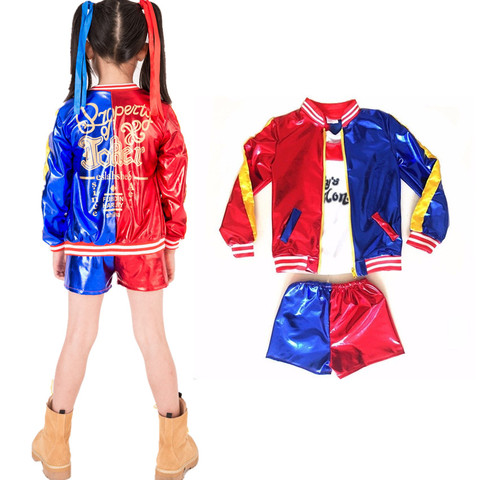 Kids Girls Suicide Squad Harley Quinn Coat Shorts Top Set Halloween Cosplay Costume Suit ► Photo 1/5