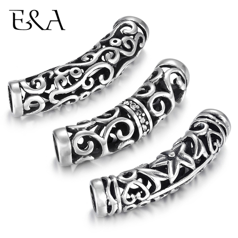 Stainless Steel Tube Beads 6mm Hole Slider Charm Inlaid Stone DIY Women Men Leather Cord Bracelet Making Jewelry Accessories ► Photo 1/6