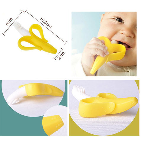 Baby Silicone Training Toothbrush BPA Free Banana Shape Safe Toddle Teether Chew Toys Teething Ring Gift Infant Baby Chewing ► Photo 1/6