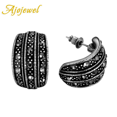 Ajojewel Brand New Vintage Retro Ladies Jewelry Fashion Simple Black CZ Stud Earrings For Women ► Photo 1/6