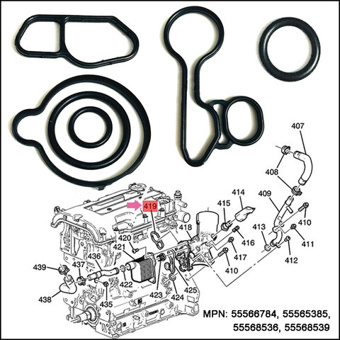 Wooeight 6Pcs/Set Oil Cooler Gaskets 55566784 55565385 55568536 55568539 Fit for Chevrolet Cruze Sonic Trax Encore 1.4T Astra ► Photo 1/6