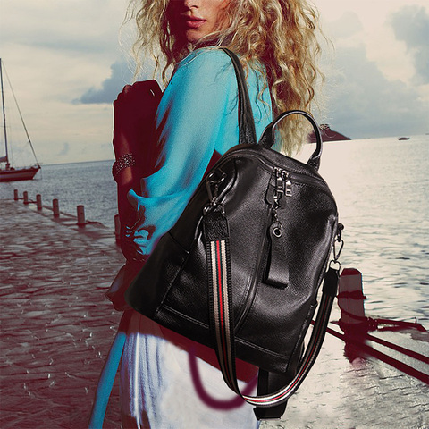 Nesitu Highend Coffee Red Grey Black Genuine Leather Women's Backpack Female Girl Backpacks Lady Travel Bag Shoulder Bags #M007 ► Photo 1/6