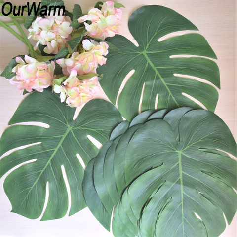 OurWarm 12pcs Artificial Palm Table Placemat Coaster Fake Leaves Tea Table Mat Hawaii Tropical Party Wedding Table Decoration ► Photo 1/6