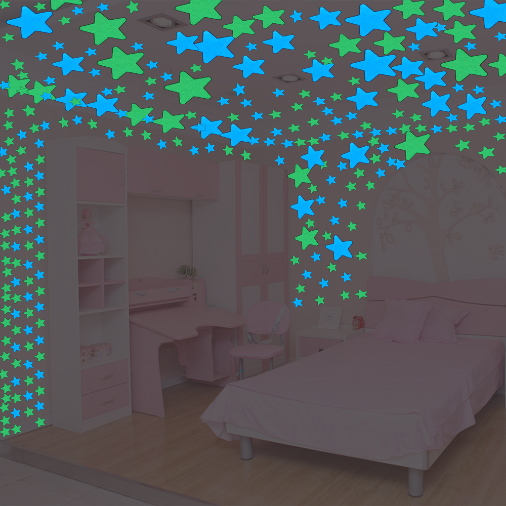 Coloured Stars and Moon Glow in the Dark Kids Bedroom Wall & Ceiling Decorations 