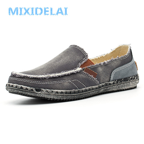 MIXIDELAI classic canvas shoes men 2022 lazy shoes blue grey green canvas moccasin men slip on loafers washed denim casual flats ► Photo 1/6