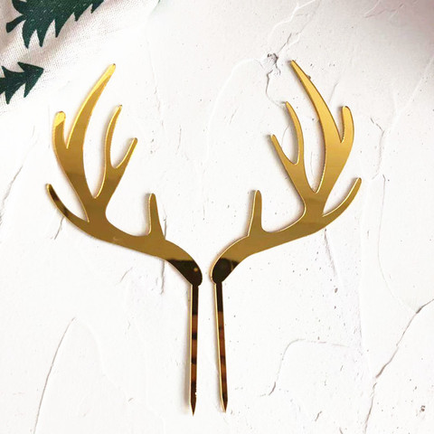 2pcs Merry Christmas Acrylic Cake Topper Gold Deer Elk Antlers Acrylic Cupcake Topper For Party Cake Decorations Xmas 2022 ► Photo 1/6
