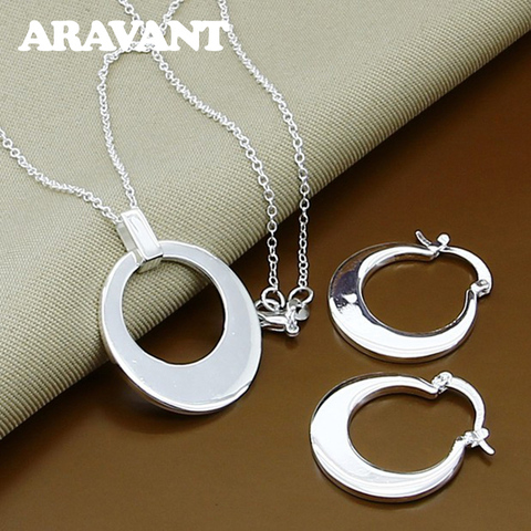 Fashion Wedding Jewelry Set 925 Silver Moon Hoop Earring Pendant Necklace Chains Set For Women Fashion Jewelry Accessories ► Photo 1/6