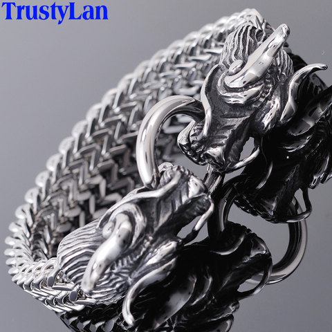 Double Dragon Head Men Bracelet For Man Friendship Mens Bracelets 2022 For Men Punk Rock Stainless Steel Male Jewelry TrustyLan ► Photo 1/6
