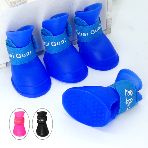 4pcs Waterproof Pet Dog Shoes Summer Anti-slip Rubber Rain Boots Protective For Small Cats Dogs Candy Color Puppy Socks Booties ► Photo 1/6