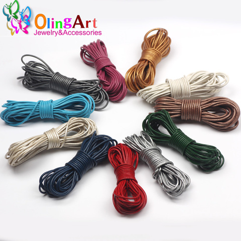 OlingArt 2mm 5M/Lot Craft Color Round Genuine Leather Cord Golden Silver DIY necklace Bracelet earrings choker jewelry making ► Photo 1/6