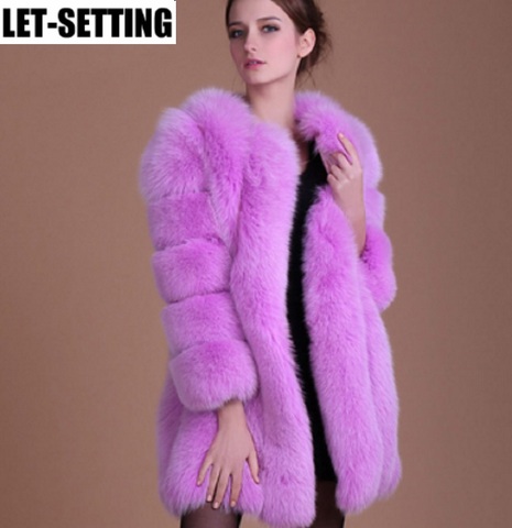 Faux Fox Fur coat Women Slim Faux Fur Jacket Long coat Winter Faux Fox Fur Coat stripe luxury fashion 4XL white,blue,purple ► Photo 1/6