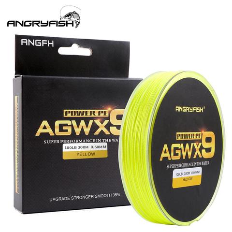 ANGRYFISH Diominate X9 PE Line 9 Strands Weaves Braided 300m/327yds Super Strong Fishing Line 15LB-100LB Yellow ► Photo 1/6