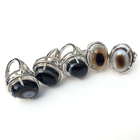 mens rings stainless steel Natural Oval Eye agat Mosaic AdjustableNew Stylish 1PCS ► Photo 1/1