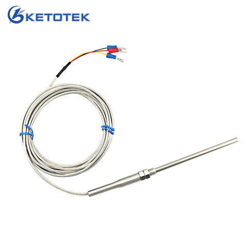 NEW PT100 probe  2m RTD Cable Stainless Probe 100mm 3 Wires Temperature Sensor -50 C to + 400 C ► Photo 1/5