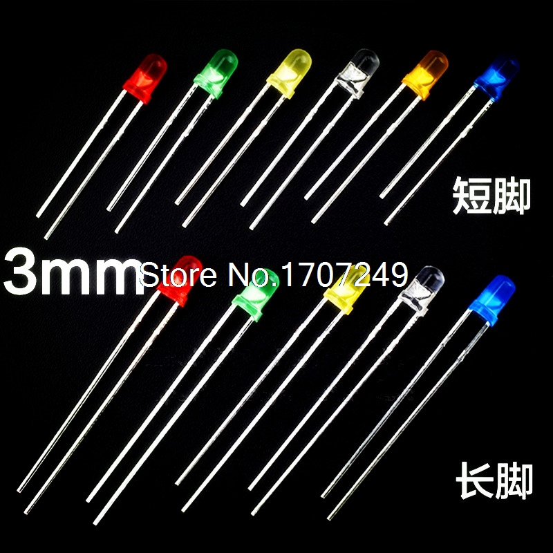 1000PCS 3mm Flat Top Blue Light LED Diodes Wide Angle Water Clear Transparent 