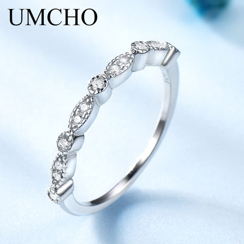 UMCHO Solid 925 Sterling Silver Rings For Women Stacked Wedding Engagement Ring Korea Fashion Silver 925 Jewelry Engraving Ring ► Photo 1/5