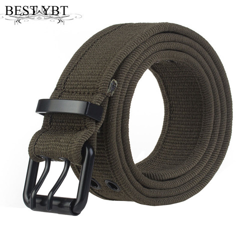 Best YBT Unisex Canvas Belt Alloy Double Pin Buckle Belt High Quality Fashion Simple Sport Cowboy Casual Men And Women Belt ► Photo 1/6
