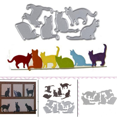 Gowing 6Pcs/set Cute Cat Stitched Metal Cutting Dies Stencil Scrapbook Album Embossing For diy Card Making Handcrafts ► Photo 1/6