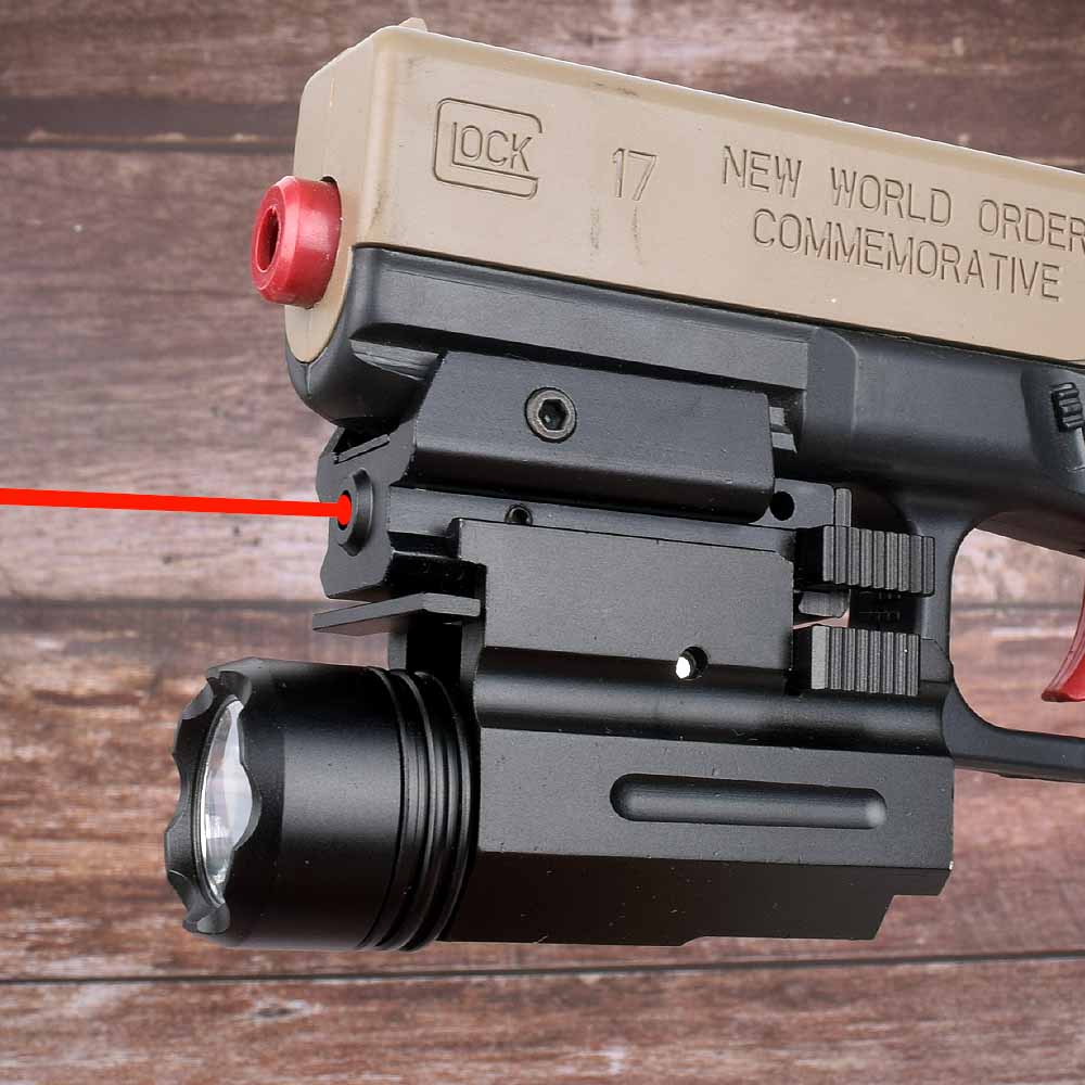 20mm Rail Tactical Pistol Rifle LED Flashlight Red Laser Sight Combo For Glock 