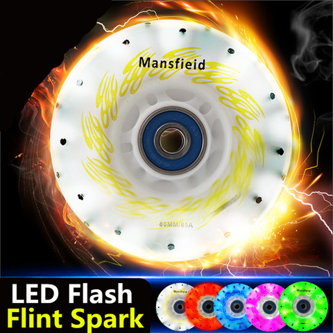 [LED and Spark] 85A LED Flash Shining Inline Skates Wheel, with 52 104 208 Flint Fire Stones Sparking Roller for SEBA IGOR HV HL ► Photo 1/6