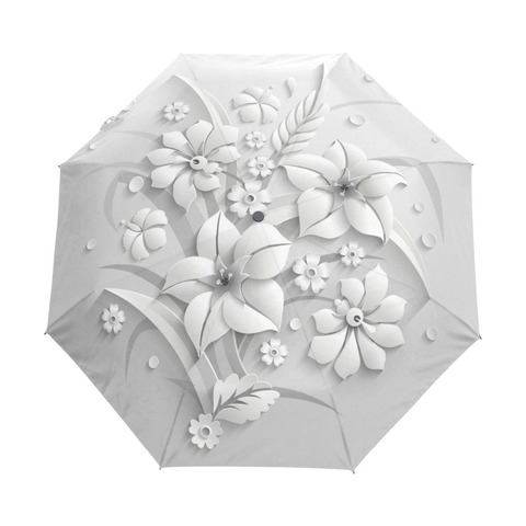 Full Automatic 3D Floral Guarda Chuva White Chinese Sun Umbrella 3 Folding Umbrella Rain Women Anti UV Outdoor Travel Sombrinha ► Photo 1/6