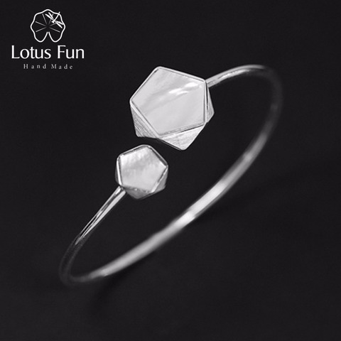 Lotus Fun Real 925 Sterling Silver Creative North European Style Geometric Angles Design Fine Jewelry Bangles for Women ► Photo 1/6