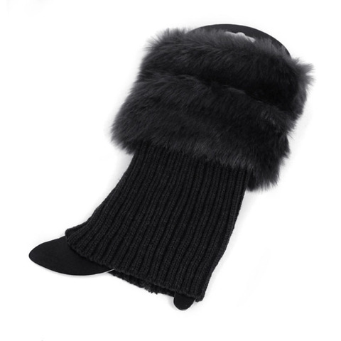 2022 Cotton Womens Winter Warm Crochet Knit Fur Trim Leg Warmers Cuffs Toppers Boot Socks 1Pair ► Photo 1/6